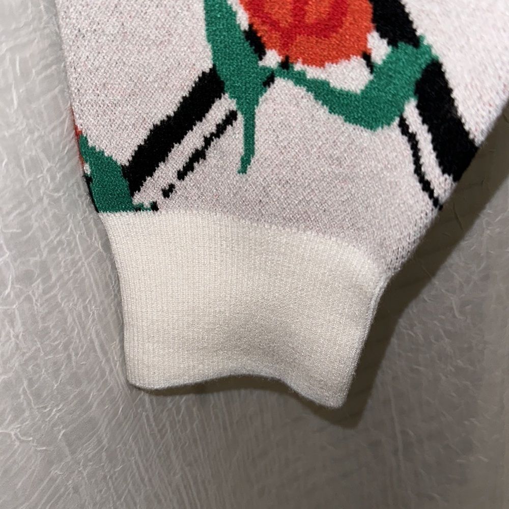 Anthropologie L Maeve Oversized Crop Crewneck Trellis Floral Pullover Sweater - Picture 10 of 16